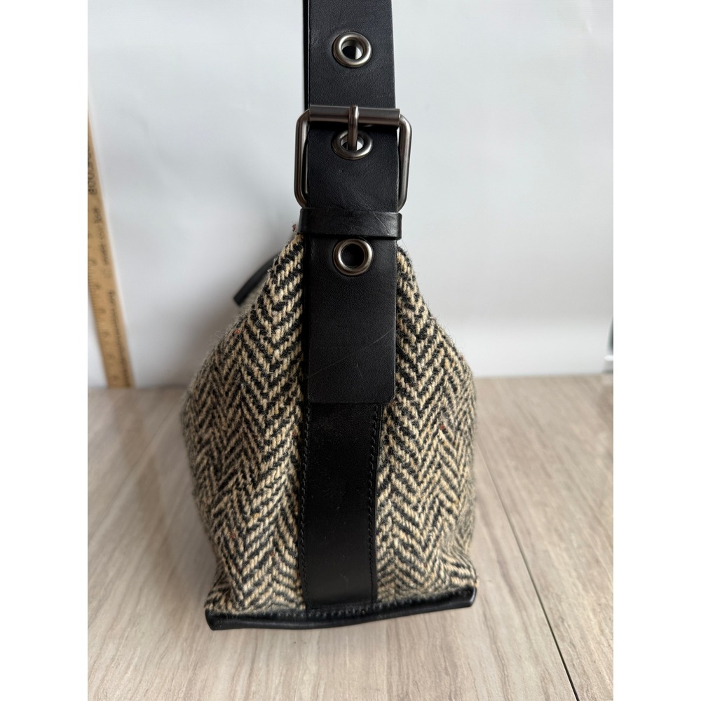 Banana Republic Wool Herringbone Hobo Bag Leather Tweed Shoulder Purse Academia - Picture 4 of 12